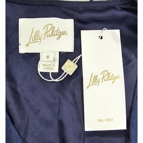 Lilly Pulitzer Dress Christiana Long Sleeve Ruffle Poly Crepe Swirl Sz 8 NEW NWT - Picture 10 of 12